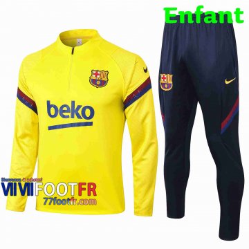 Survetement Foot Barcelone Enfant 2020 2021 Jaune vif