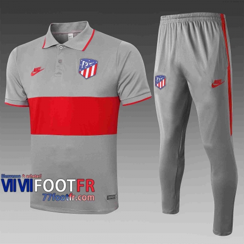 Polo de foot Atletico Madrid 2020 2021 Gris foncé - rouge C423#