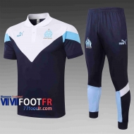 Polo de foot Marseille 2020 2021 bleu - Blanc C444#