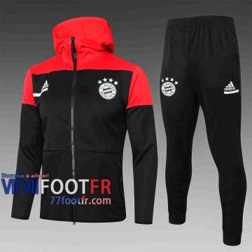 77footfr Bayern Munich Veste foot - Sweat a Capuche Noir et rouge 20-21 F277