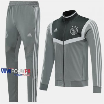 Classique Ensemble Veste Survetement Foot Ajax Amsterdam Gris 2019-2020 Nouveau