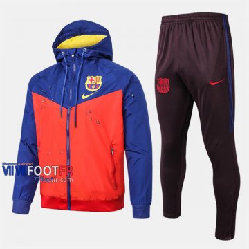 Promotion Ensemble Veste Coupe-Vent Survetement Foot FC Barcelone Bleu Orange 2020 2021 Nouveau