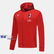 Boutique Veste Foot AC Milan Avec Capuche Rouge 2019/2020 Nouveau Promo