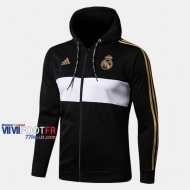 Magasins Veste Foot Real Madrid Avec Capuche Noir 2019/2020 Nouveau Promo