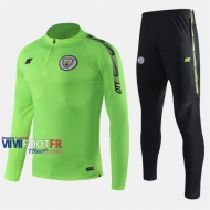 Promo Ensemble Survetement Foot Manchester City Vert Coton 2019 2020 Nouveau