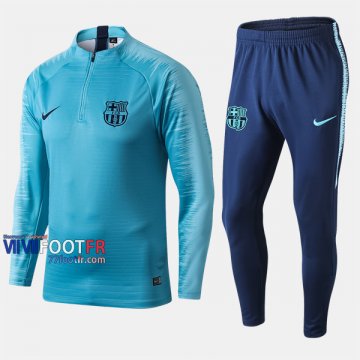 Promo Ensemble Survetement Foot FC Barcelone Manche Imprimée Bleu Slim 2019/2020 Nouveau