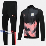 Top Qualité Ensemble Veste Survetement Foot Manchester City Noir/Rose Coton 2019-2020 Nouveau