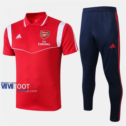 Ensemble Polo Foot FC Arsenal Costume Manche Courte Belle Rouge/Blanc 2019/2020 Nouveau