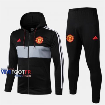 A++ Qualité: Ensemble Veste A Capuche Survetement Foot Manchester United Noir/Gris 2019/2020 Nouveau