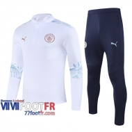 77footfr Survetement Foot Enfant Manchester City blanc - Fermeture eclair courte TK03