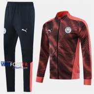 Retro Ensemble Veste Survetement Foot Manchester City Noir/Rose Thai 2019/2020 Nouveau