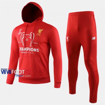 Meilleur Ensemble Veste A Capuche Survetement Foot FC Liverpool Rouge Coton 2019 2020 Nouveau