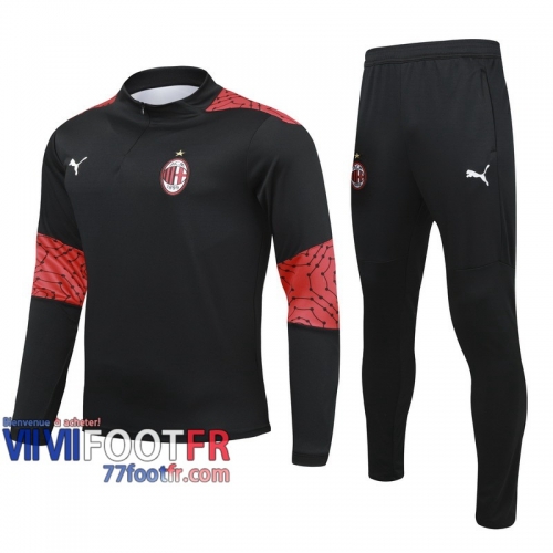 77footfr Survetement Foot Enfant AC Milan noir - Fermeture eclair courte TK12