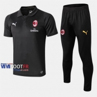 Ensemble Du Polo Foot AC Milan Costume Manche Courte Coton Noir 2019/2020 Nouveau
