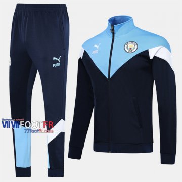 A++ Qualité Ensemble Veste Survetement Foot Manchester City Noir/Bleu Thailande 2019/2020 Nouveau