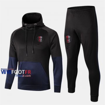 A++ Qualité Ensemble Veste A Capuche Survetement Foot PSG Paris Saint Germain Jordan Noir/Bleu 2019 2020 Nouveau