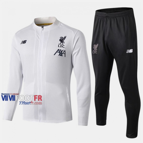 Promo Ensemble Veste Survetement Foot FC Liverpool Blanc Slim 2019 2020 Nouveau