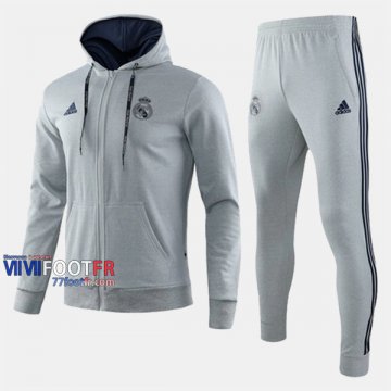 Vintage Ensemble Veste A Capuche Survetement Foot Real Madrid Gris 2019-2020 Nouveau