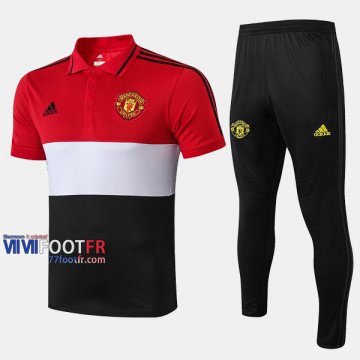 Ensemble De Polo Foot Manchester United Costume Manche Courte Slim Blanc/Noir/Rouge 2019/2020 Nouveau