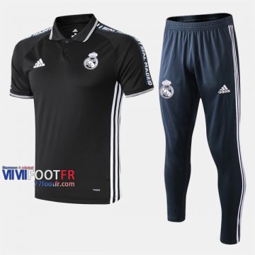 Ensemble De Polo Foot Real Madrid Costume Manche Courte Coton Noir 2019/2020 Nouveau