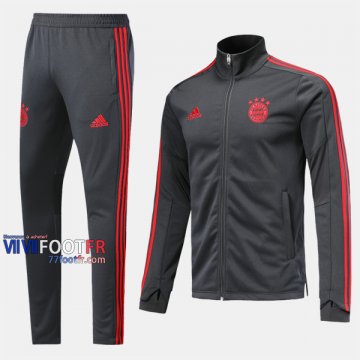 Acheter Ensemble Veste Survetement Foot Bayern Munich Gris Fonce 2019 2020 Nouveau