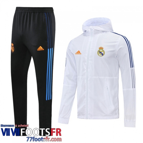 Coupe Vent - Sweat a Capuche Real Madrid blanche Homme 2021 2022 WK60