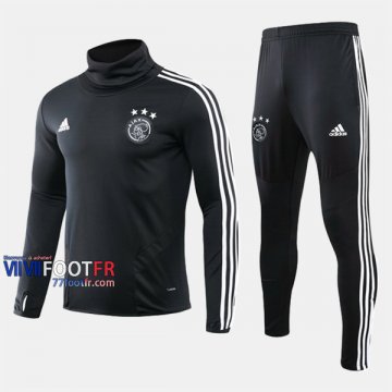 Acheter Ensemble Survetement Foot Ajax Amsterdam Col Haut Noir Slim 2019/2020 Nouveau