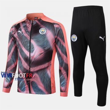 Parfait Ensemble Veste Survetement Foot Manchester City Rose/Noir Coton 2019 2020 Nouveau