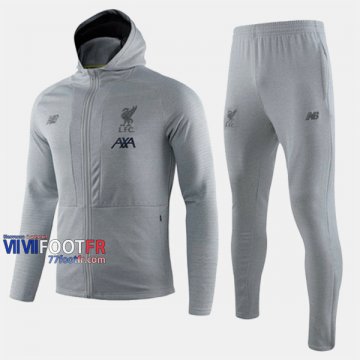 Vintage Ensemble Veste A Capuche Survetement Foot FC Liverpool Gris Polyester 2019/2020 Nouveau