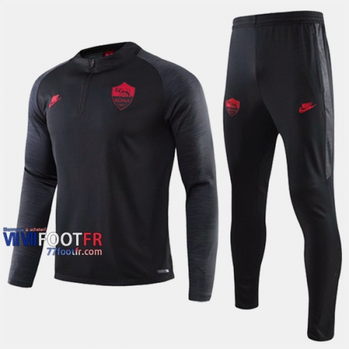 Destockage Ensemble Survetement Foot AS Rome Noir Polyester 2019/2020 Nouveau