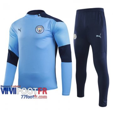 77footfr Survetement Foot Enfant Manchester City Bleu ciel - Fermeture eclair diagonale TK44