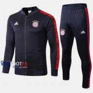 Promo Ensemble Veste Survetement Foot Bayern Munich Bleu Fonce Slim 2019-2020 Nouveau