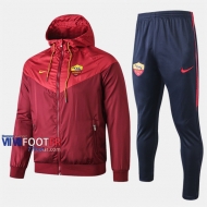 Destockage Ensemble Veste Coupe-Vent Survetement Foot AS Rome Rouge 2019/2020 Nouveau