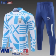 Survetement de Foot Manchester City bleu blanc Enfant 22 23 TK316