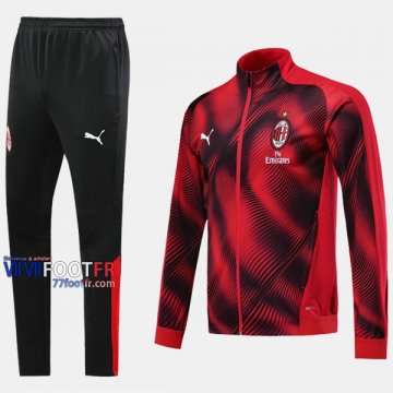 A++ Qualité Ensemble Veste Survetement Foot AC Milan Rouge/Noir Thailande 2019 2020 Nouveau