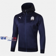 Magasins Veste Foot Coupe-Vent Marseille OM Bleu Fonce 2019/2020 Nouveau Promo