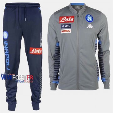 Acheter Ensemble Veste Survetement Foot SSC Naples Gris Coton 2019 2020 Nouveau