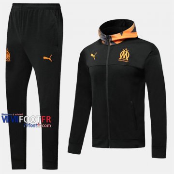 Retro Ensemble Veste A Capuche Survetement Foot Olympique De Marseille (OM) Noir Thai 2019/2020 Nouveau