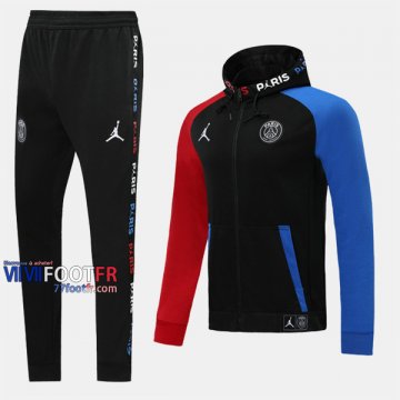 Ensemble Veste A Capuche Survetement Foot PSG Paris Jordan Noir Bleu Rouge Polyester 2020 2021 Nouveau