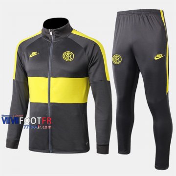 Top Qualité Ensemble Veste Survetement Foot Inter Milan Gris/Jaune Coton 2019/2020 Nouveau