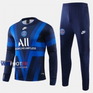 Acheter Ensemble Survetement Foot PSG Paris Saint Germain Bleu Coton 2019/2020 Nouveau