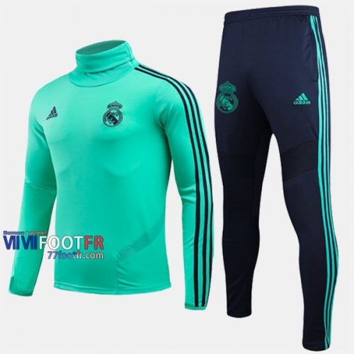 Destockage Ensemble Survetement Foot Real Madrid Col Haut Vert 2019/2020 Nouveau