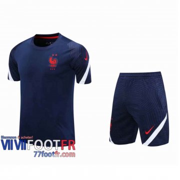 77footfr Survetement Foot T-shirt France bleu marin 2020 2021 TT106