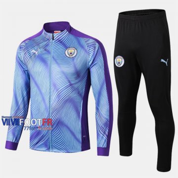 Vintage Ensemble Veste Survetement Foot Manchester City Bleu/Pourpre 2019 2020 Nouveau