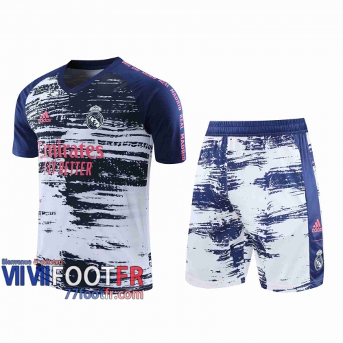 77footfr Survetement Foot T-shirt Real Madrid Blanc bleu 2020 2021 TT111