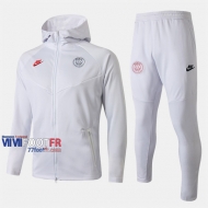 Meilleur Ensemble Veste A Capuche Survetement Foot PSG Paris Saint Germain Blanc Coton 2019/2020 Nouveau