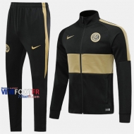 Vintage Ensemble Veste Survetement Foot Inter Milan Noir/Jaune Thailande 2019/2020 Nouveau