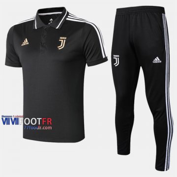 Ensemble Du Polo Foot Juventus Turin Costume Manche Courte Belle Noir/Blanc 2019/2020 Nouveau