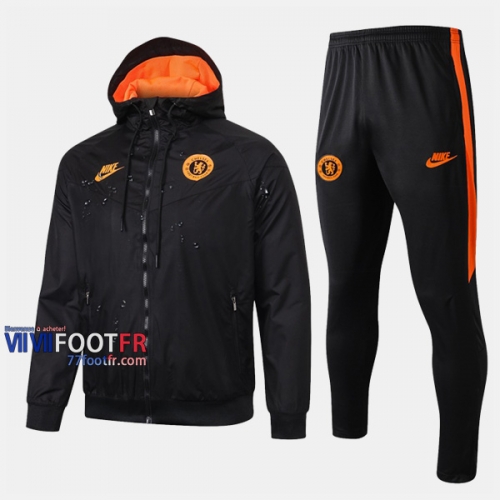 Destockage Ensemble Veste Coupe-Vent Survetement Foot FC Chelsea Noir 2020-2021 Nouveau