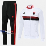 Meilleur Ensemble Veste Survetement Foot Flamengo Blanc Slim 2019-2020 Nouveau